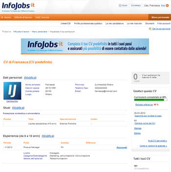 Il Menu Personale si rinnova CV InfoJobs.it