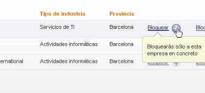 Página de Bloqueo de empresas